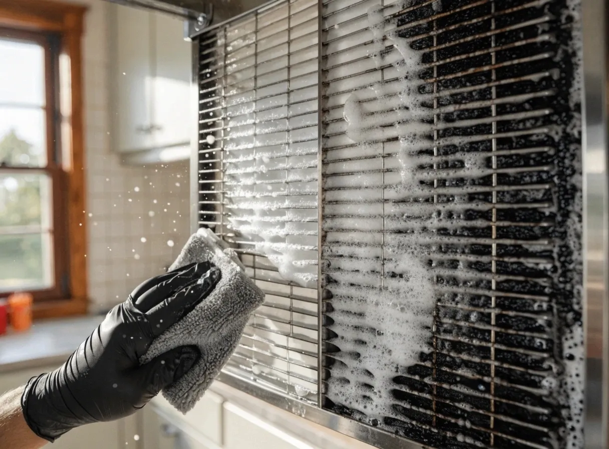 Rangehood filter being degreased